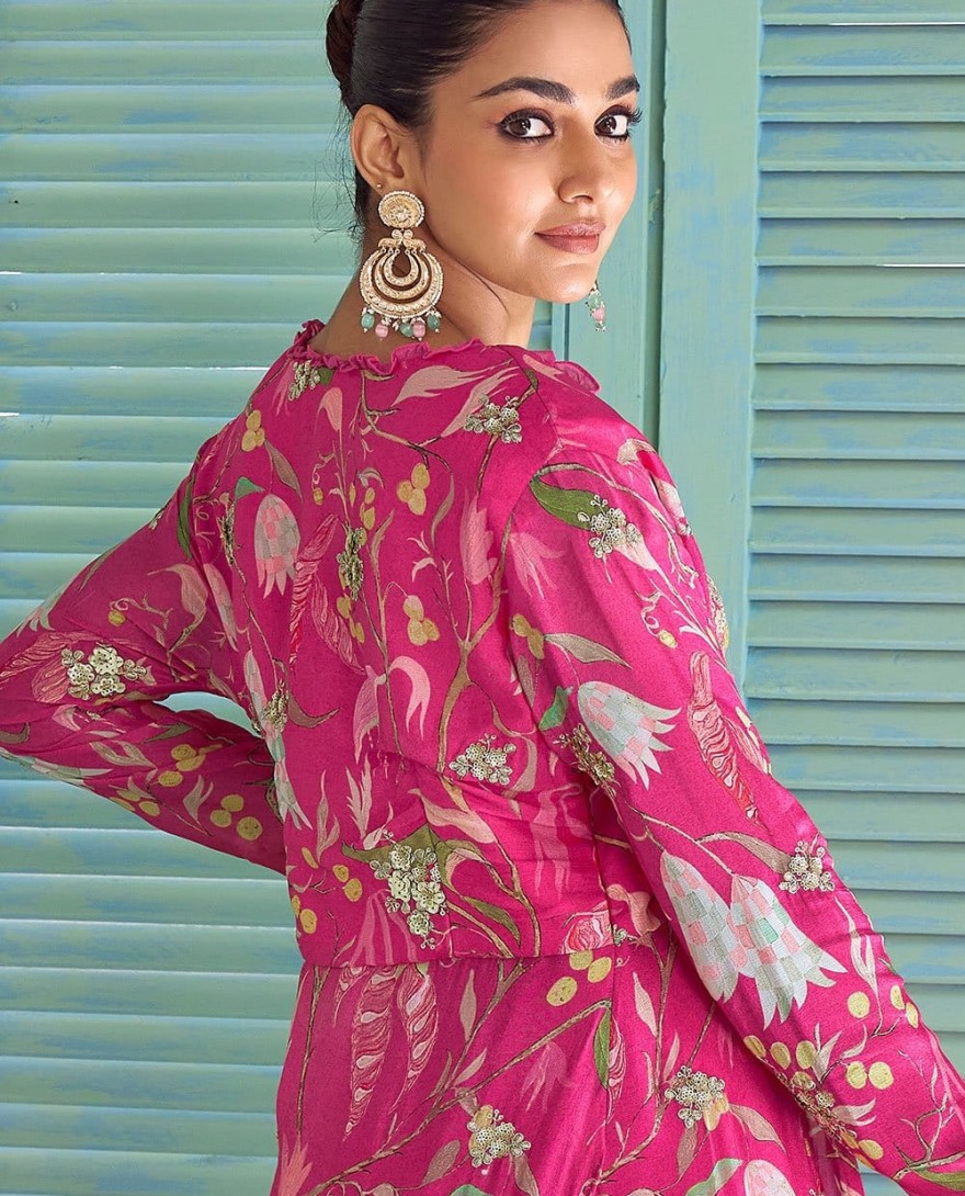 PINK - Pink Floral Print Jacket With Co-Ord Set
